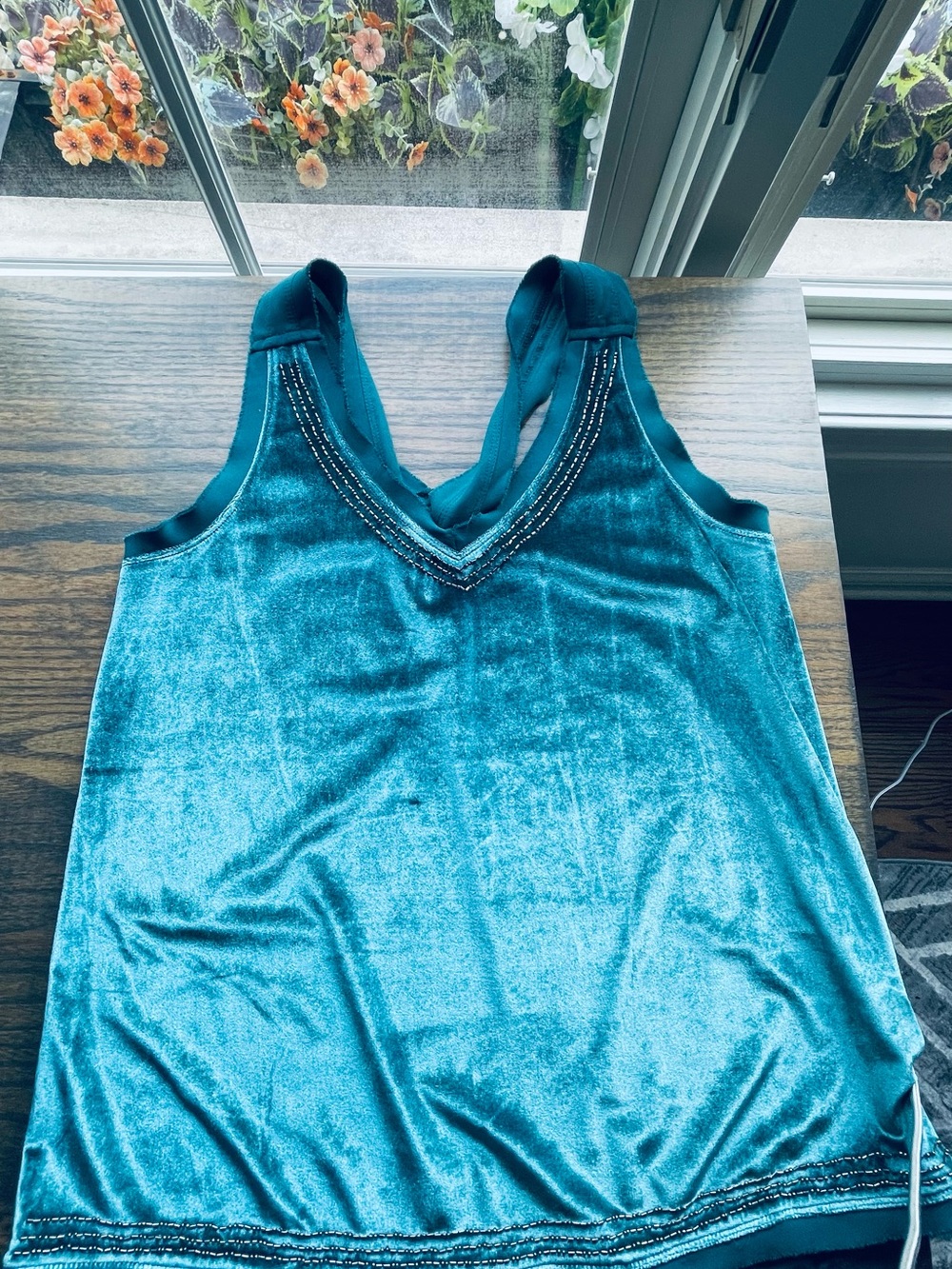 Abercrombie & Fitch Teal Velvet Embellished Tank Top - Size XS